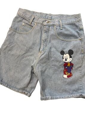 Vintage Mickey Mouse Women’s Denim Graphic Shorts Size Large Blue Jerry Leigh